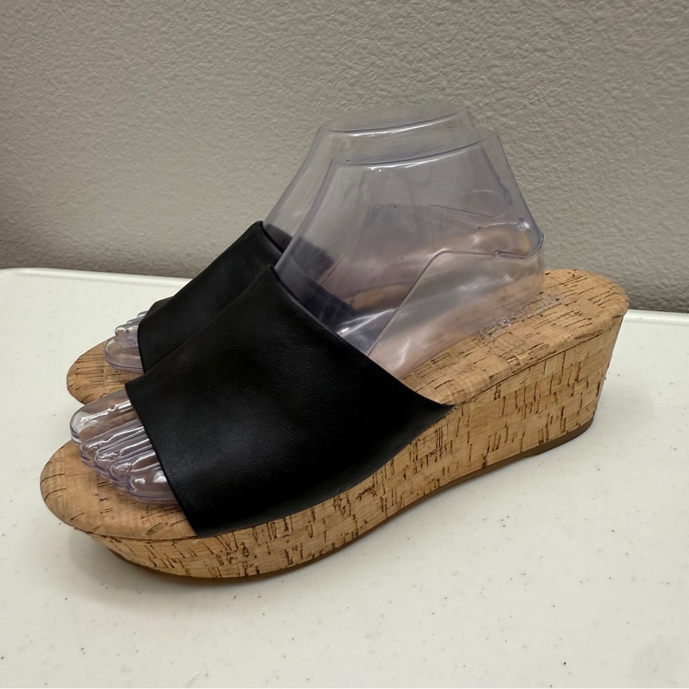Micheal Michael Shannon Sandals Size 9.5 Wedge Black Strap Shoes